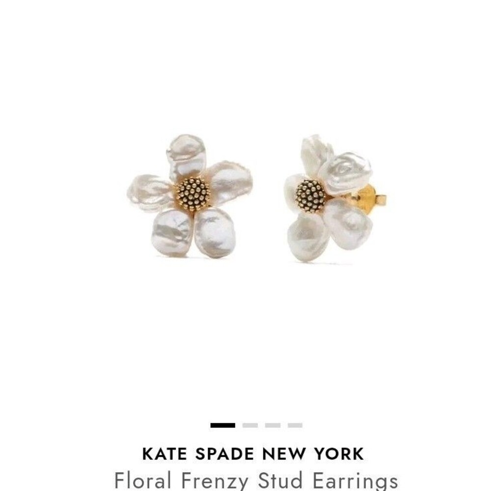 NWT Kate Spade Floral Frenzy Pearl Flower Stud Earrings Gold Tone Vtg Rare - Picture 13 of 13